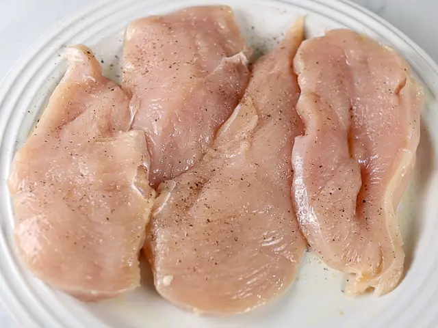 raw chicken with olive oil and pepper and salt on a plate